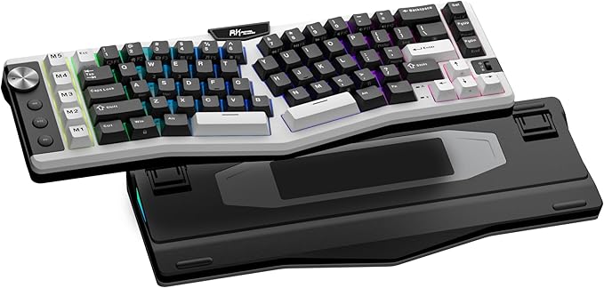 RK ROYAL KLUDGE A72 Alice Ergonomic Wireless Mechanical Keyboard w/Knob/Macro Keys/Touchable Nameplate Tri-Mode 68% 72-Key Gasket Keyboard BT/2.4G/USB-C Hot Swap Win/Mac Software 7500mAh Battery