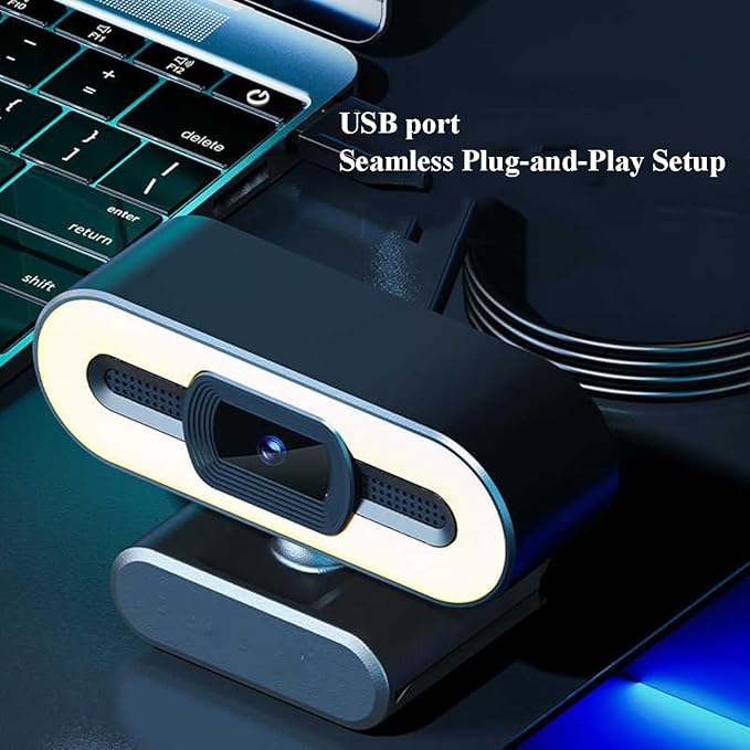 GIZNXBA Webcam with Microphone &amp Three-Level Light USB Computer Camera Plug &amp Play with Auto Light Correction Privacy Cover for PC/Laptop Video Calls Streaming &amp Online Meetings(2K)