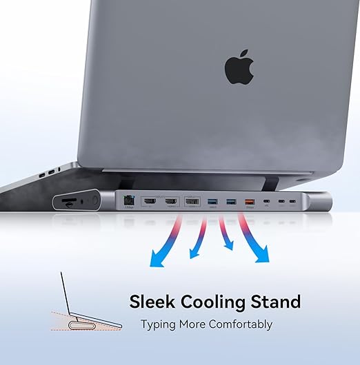 TobenONE MacBook Docking Station Dual 4K@60Hz Monitor 16-in-2 USB C Docking Station Stand with 2.5Gbps Ethernet100W GaN Power Supply 2 HDMI&ampDP 5 USB Ports