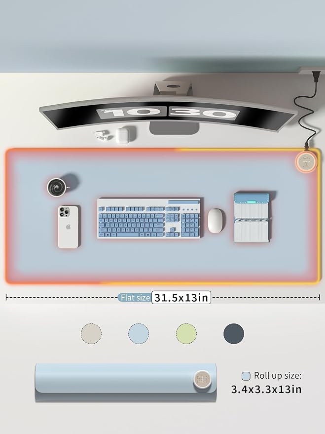 Heated Mouse Pad Hand Warmers Electric Warm Office Desk Mat 31.5 x 13 3 Control Levels Temperature 3 Hours Auto Shut-Off Suitable for Home/Offices Computer Keyboard Pads (Blue)