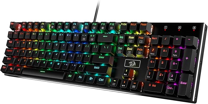 Redragon K556 RGB LED Backlit Wired Mechanical Gaming Keyboard 104 Keys Hot-Swap Mechanical Keyboard w/Aluminum Base Upgraded Socket and Noise Absorbing Foams Quiet Linear Red Switch