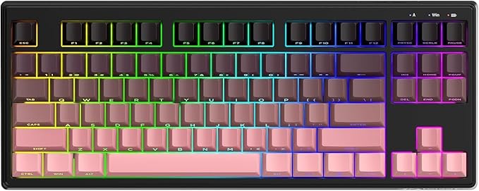 M87V2 Wireless Keyboard Low Profile Quiet Typing Membrane Gaming Keyboard with 80% TKL Layout Side Printed Keys RGB Backlit USB C Rechargeable87 Keys PBT Keycap for Windows PCMacLinux-Blackberry