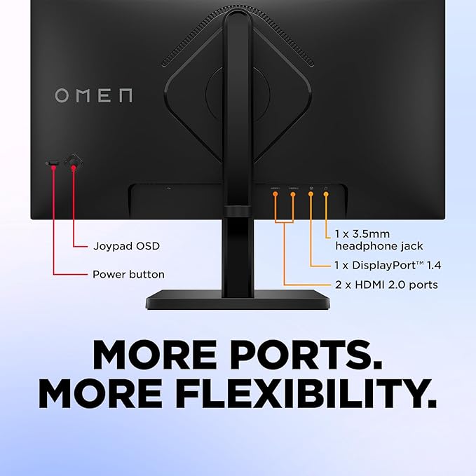 HP OMEN Series 23.8 FHD IPS Gaming Monitor 165Hz Refresh LED Display AMD FreeSync Premium HDR Anti-Glare Monitor Wall Mountable(100x100mm) 1 x DisplayPort 2 x HDMI Tilt|Height|Pivot Stand