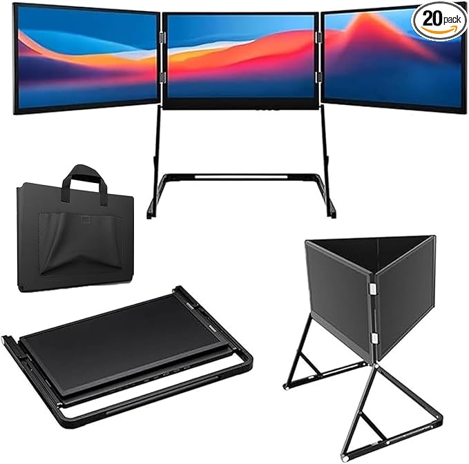 Upgraded 3rd Triple Aero 15.6 Pro Max 3 Screen Monitor One Cable Play HDMI/USB-C Setup for Windows/Mac/Chrome/for Remote Work Traders ProgrammersOffice (1 Set)