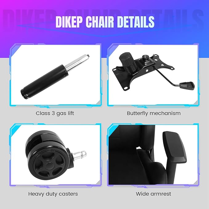 DIKEP Gaming Chair Video Game Chair with Footrest Lumbar Support Headrest PU Leather High Back Computer Chair for Home Office White Black
