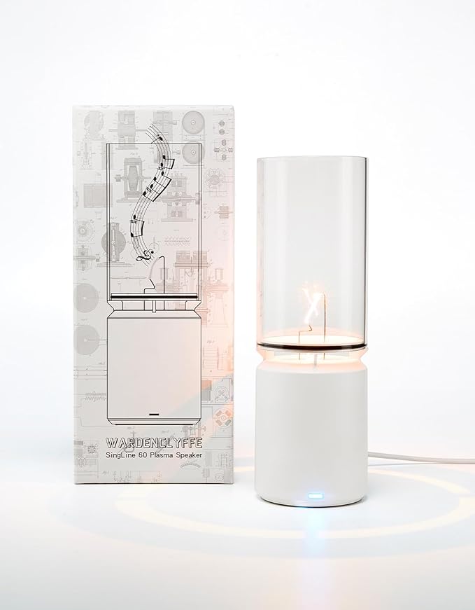 WARDENCLYFFE® SingLine 60 Plasma Speaker - High-Fidelity Desktop Audio for PC Gaming - Visual Electric Flame &amp Personal Ambience Light - Unique Tech Gift (Model:SingLine 60 White)