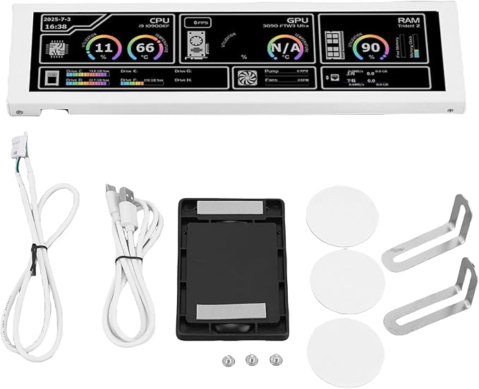 8.8 Inch Universal Screen for PC Universal 1920x480 178 Wide Viewing Angle PC Temperature Display Panel Adjustable Mounting CPU GPU Data Temperature Sensor Panel (White)