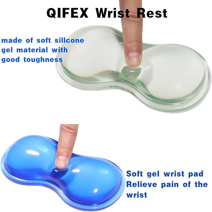 Transparent Light Green Ergonomic Wrist Rest Set - Clear Silicone Gel Keyboard &amp Mouse Pad with Non-Slip Base 14.3+5.75 Dual-Size for Office Gaming &amp Study Washable Pain Relief Design