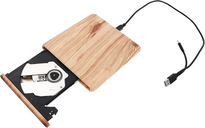 jojofuny Wood Grain USB 3.0 External DVD CD Burner Drive Type-c Portable Optical Drive for Laptop and Desktop Computers