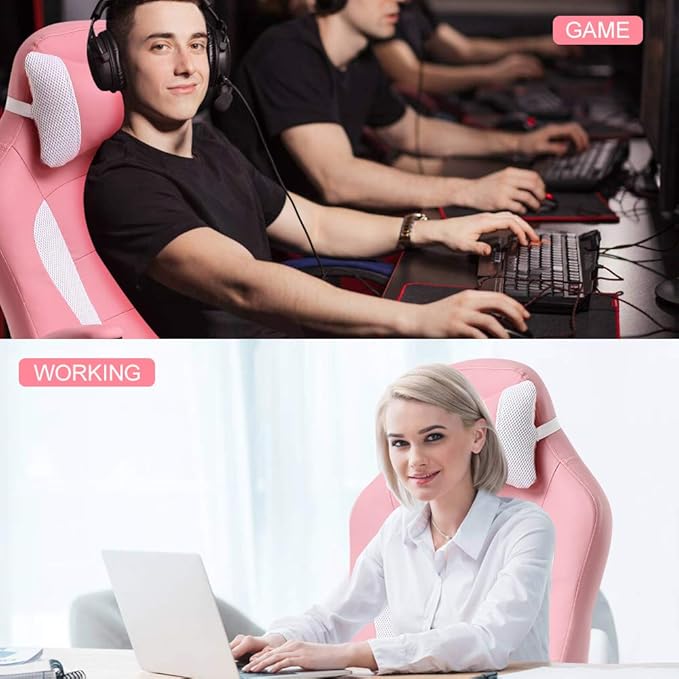 Meet perfect Pink Gaming Chair for Adults Ergonomic Computer Chair w/Flip Up Armrest and Lumbar Support Adjustable Office Gamer Chair with 360° Swivel Seat and Headrest 250lb Capacity