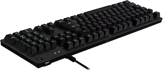 Logitech G512 Lightsync RGB Mechanical Gaming Keyboard Carbon English Layout GX Blue Switch Brushed Aluminum Case USB Pass Through 920-008936 (Renewed)