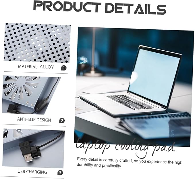 POPETPOP Laptop Cooler Pad Stand for 17.3 Inch Notebook Dual 12cm Cooling Fans RGB Light Fan for Heat Dissipation Aluminum Construction