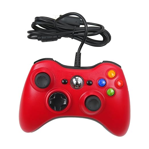 Jaclech USB Wired Vibration Gamepad for Xbox 360 Console and for Windows 10 8 7 PC (Red)