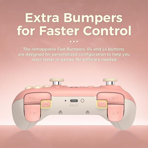 AKNES 8Bitdo Ultimate 2C Wireless 2.4G Controller for Windows PC and Android Gamepad with Hall Effect Joysticks and Hall Triggers 1000Hz Polling Rate Remappable L4/R4 Bumpers - Peach