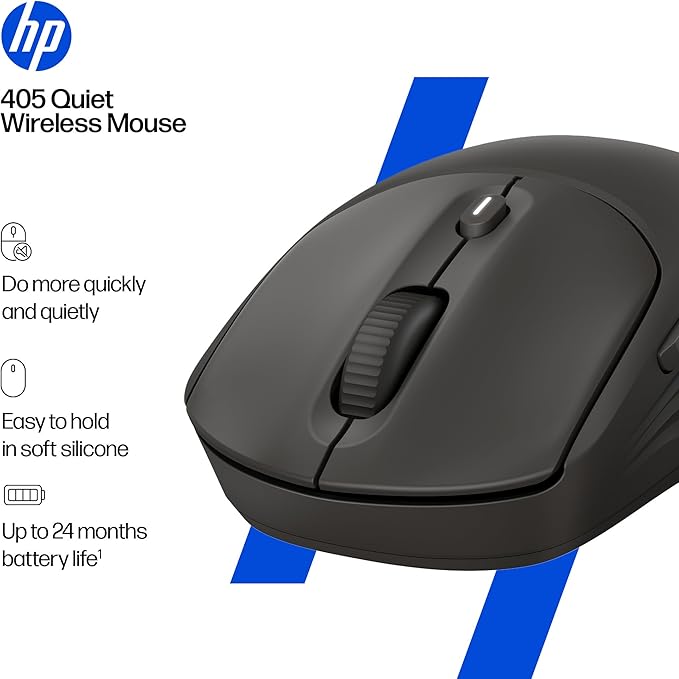 HP 400 Quiet Wireless Mouse Dual Bluetooth &amp 2.4GHz Soft Silicone Quiet Clicks Microsoft Wheel 24-Month Battery 6000 DPI Ambidextrous Eco-Friendly Design Multi-OS Black