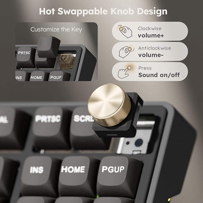 RK ROYAL KLUDGE R87 Pro Wired Mechanical Keyboard with Hot Swappable Knob 75% Creamy Gaming Keyboard 88 Keys TKL Gasket Mounted RGB Backlit with QMK/VIA MDA Profile Linear Creamy Switch Black