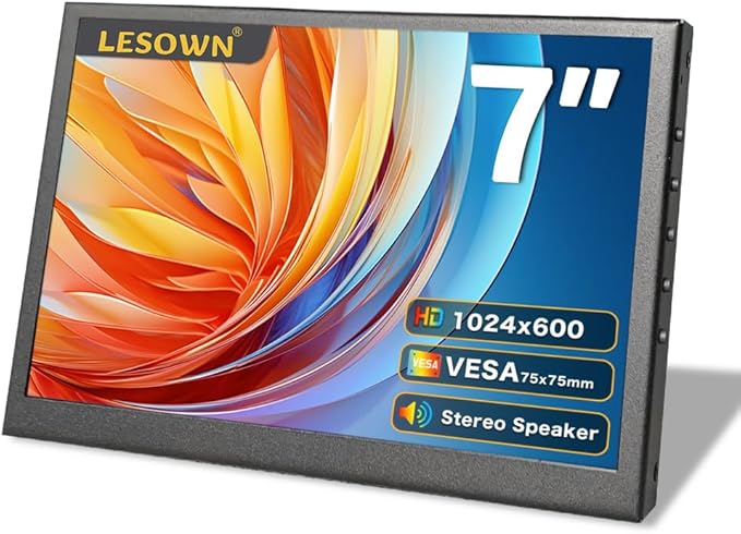 7 inch Mini Monitor HDMI LCD Display PC Case Secondary Screen 1024x600 IPS Small Portable Monitor with Speakers PC Temperature Display for Laptop Windows