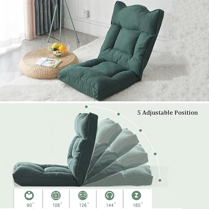 ELEFOCUS Adjustable Floor Sofa Chair 5 Position Multi-Angle Padded Floor Chair Cushioned Back Support Versatile Video Game Chairs(Grey)