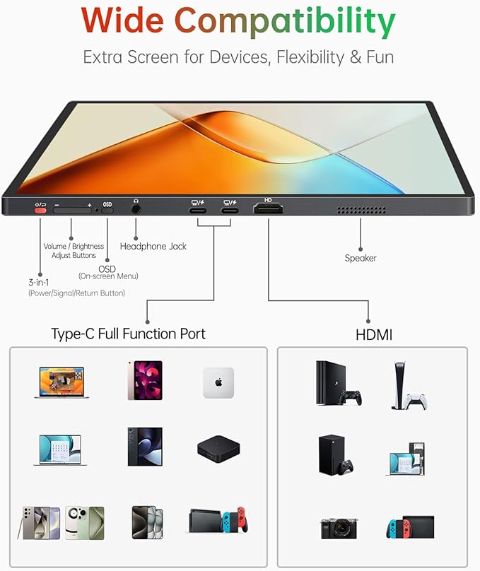 Intehill 16 Portable Touchscreen Monitor 3K 16:10 Touch Screen Display with Tempered Glass 100% sRGB Travel Monitor with Adjustable Stand Speakers HDMI Second External Screen for Laptop U16ZT