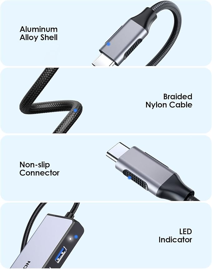 LENTION USB C Hub with 1000M Gigabit Ethernet Adapter 4K HDMI Display 3xUSB-A 3.0 Ports for MacBook Pro/Air/Neo Dell Lenovo HP Laptops and More Stable Driver Certified (C25 Space Gray)