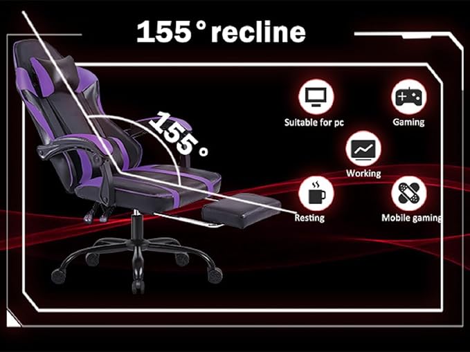 Video Game Chairs for Adults PU Leather Gaming Chair with Footrest 360°Swivel Adjustable Lumbar Pillow Gamer Chair Comfortable Computer Chair for Heavy People Orange