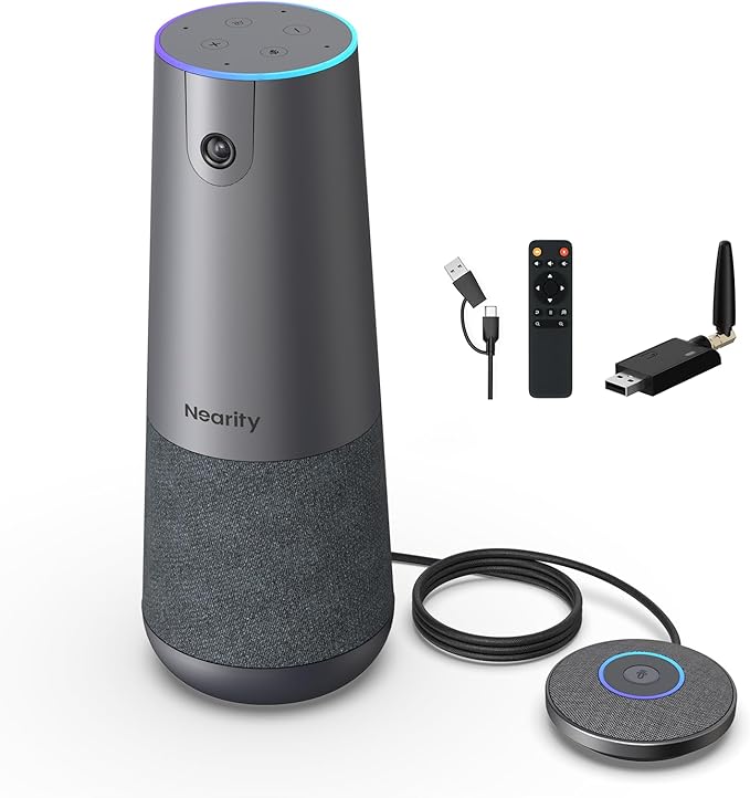 NEARITY 120 Max 4K Video Conference Camera with WiFi Adapter 8MP CMOS Video Conferencing System with Microphone and Speaker 5X Zoom Auto Framing 4 Noise Cancelling Mics