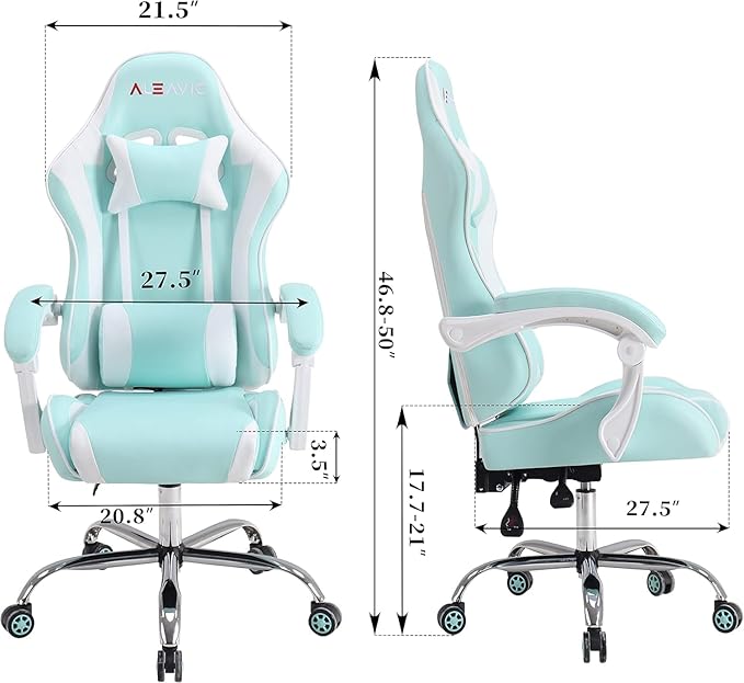 ALEAVIC Gaming Chair with Massager Fabric Gaming Chairs for Adults Ergonomic Gamer Chair with Adjustable Headrest and Lumbar Support Reclining Computer Game Chair High Back Light Blue