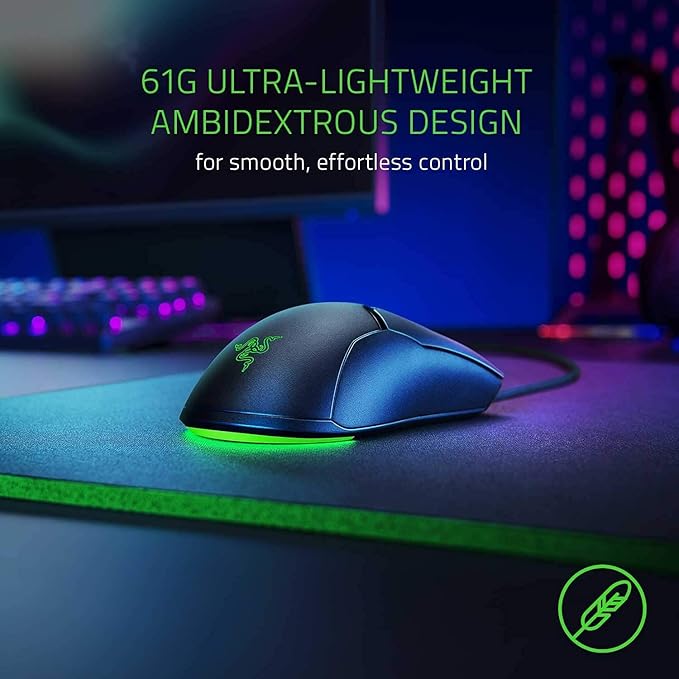 Razer Viper Mini - Wired Gaming Mouse for PC/Mac (Ultralight 61g Ambidextrous Speedflex Cable 8500 DPI Optical Sensor Chroma RGB Illumination) Black
