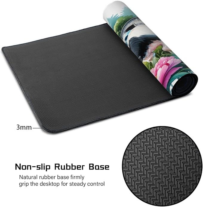 Farm Cow Pink Flower Large Mouse Pad Gaming Mousepad Desk Mat for Desktop Computer Keyboard Waterproof Mouse Mat Desk Pad with Non-Slip Base for Game School Office Home 35.4 x 15.7