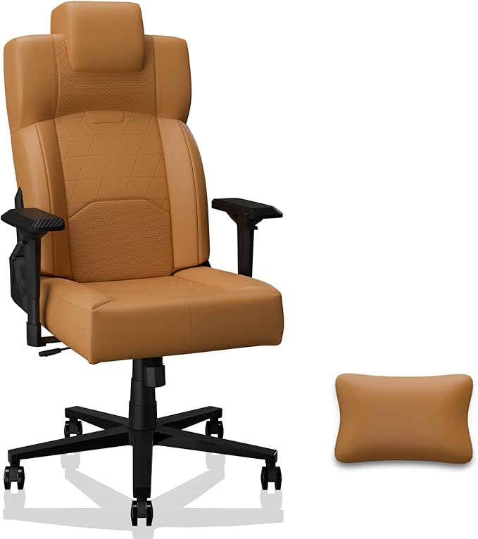 Gaming Chair Big and Tall for AdultsErgonomic Comfortable Wide Office Chair with Lumbar SupportDesk Computer Chair High Back 155° Recline with Angle LockPUYellow Brown
