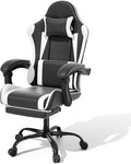 MoNiBloom Gaming Chair with Headrest &amp Lumbar Support Ergonomic Computer Racing Chair with Footrest Adjustable Hight Leather Swivel Computer Chair for Adult Teen Office or Gaming White