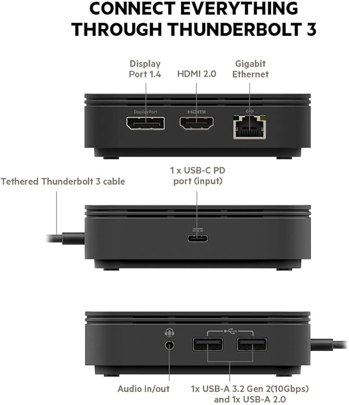 Belkin Thunderbolt 3 Dock Core With Thunderbolt 3 Cable - Usb C Hub - 7-In-1 Docking Station For Macs &amp Windows 60W Upstream Charging With Gigabit Ethernet Displayport &amp Audio Ports