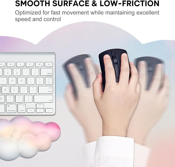 JIKIOU Large Cloud Mouse Pad Waterproof with Cloud Keyboard Wrist Pad and Cloud Mouse Wrist Pad Set Ergonomic Computer Desk Wrist Support Mousepad for Keyboard and Mouse 35.4x15.7in Rainbow