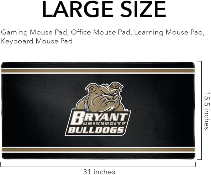 Bryant University Bulldogs Primary Logo Stripes Large Gaming Mouse Pad Desk Mat with Stitched Edges Non-Slip Base for Gamer Home and Office 31.5 x 15.7
