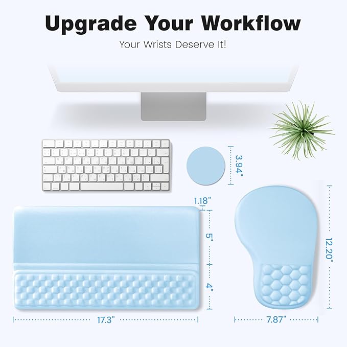 Ospelelf Ergonomic Mouse Pad and Keyboard Stand Wrist Rest Set Memory Foam Comfort Pain Relief for Typing Office Desk AccessoriesBlue