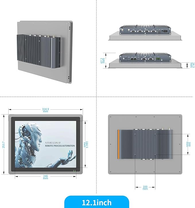 12.1 inch Industrial Embedded Panel PC All in One PC Touch Screen Industrial ComputerIndustrial fanless PC Windows 10 ProI5 8GB RAM 256GB ROM6X USB6X COM8*GPIOHDMI2xLAN