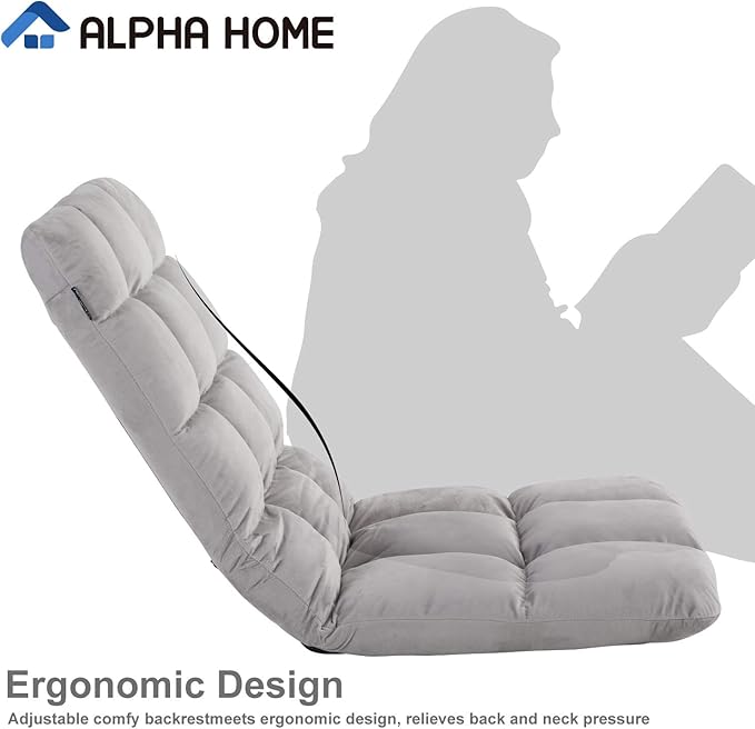 ALPHA HOME Adjustable Floor Chair with Backrest &amp Cushion Dorm Rocker 4 Positions Video Gaming Chair Folding Lazy Sofa Recliner Living Room Seating Lounge Chair for Reading Watching TVGrey