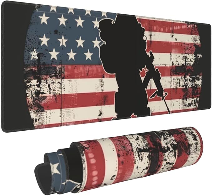 American Soldiers USA Flag Large Mouse Pad XL Extended Gaming Pad Waterproof Desk Mat for Desktop Keyboard Non Slip Mousepad for Office Game Home 32.15x11.8