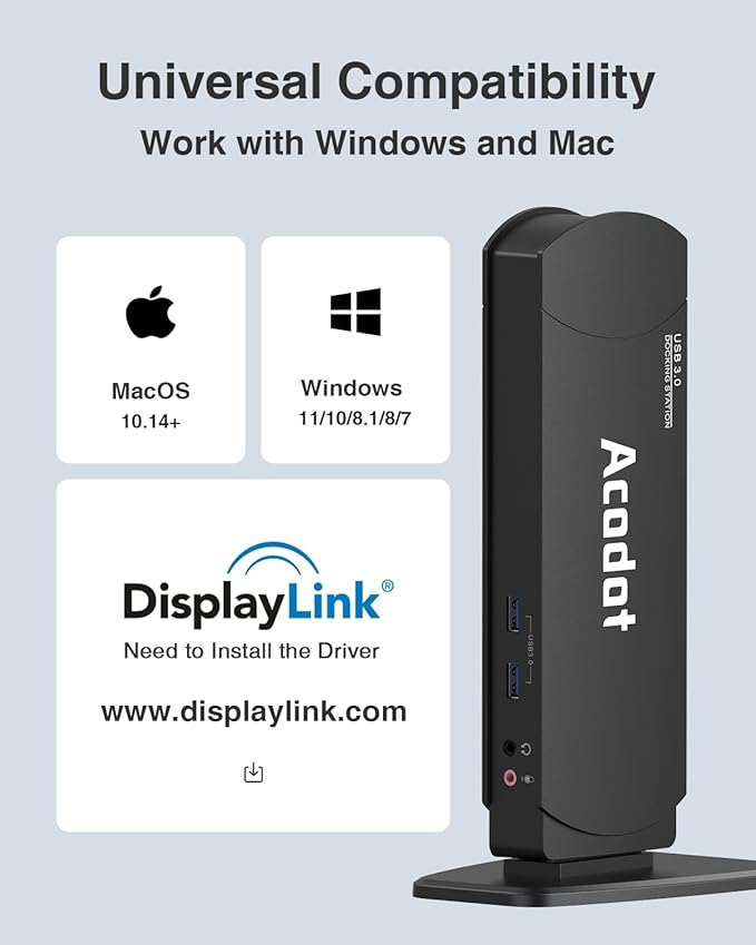 USB 3.0 Universal Docking Station Acodot 13 in 1 Laptop Docking Station Dual Monitor for Windows and Mac USB C Docking Station with HDMI VGA DVI 6X USB 3.0 Gigabit Ethernet Audio