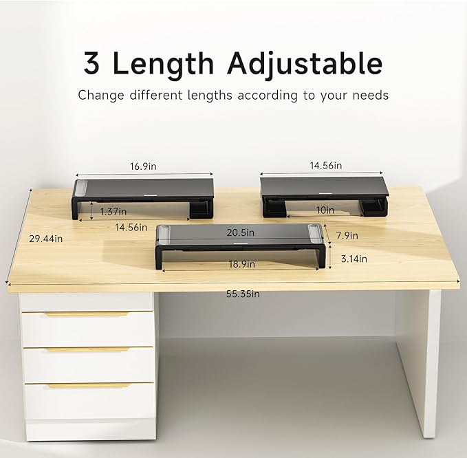 OImatser Monitor Riser 3.0 USB HUB Foldable Computer Stand with Type-C Port Adjustable Length and Storage Drawer &amp Pen Slot Phone Stand