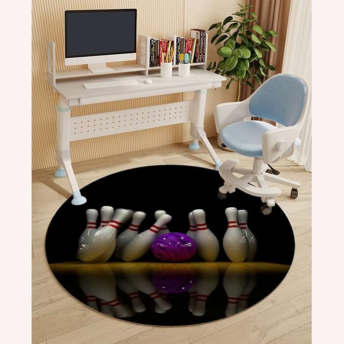 Multicolor PU Leather Gaming Chair Mat Round Floor Mats Bowling Party Blue Abstract Ball Office Chair Computer Gaming Desk Mat for Rolling Chair Non-Slip Gaming Rug Abstract Colorful Diameter 35.4 in