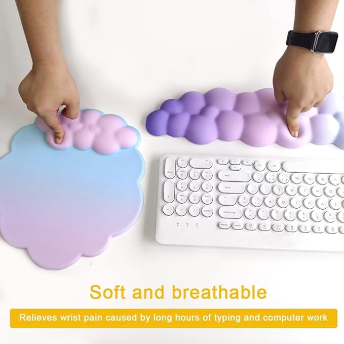 Mouse Pad with Wrist Rest -Desk Decoration-WENPIC- Ergonomic Cloud Wrist Rest - Soft and Flexible Non-Slip - Can Relieve Long-Term Office Wrist Pain - Ideal for Office Computer Laptop (B)