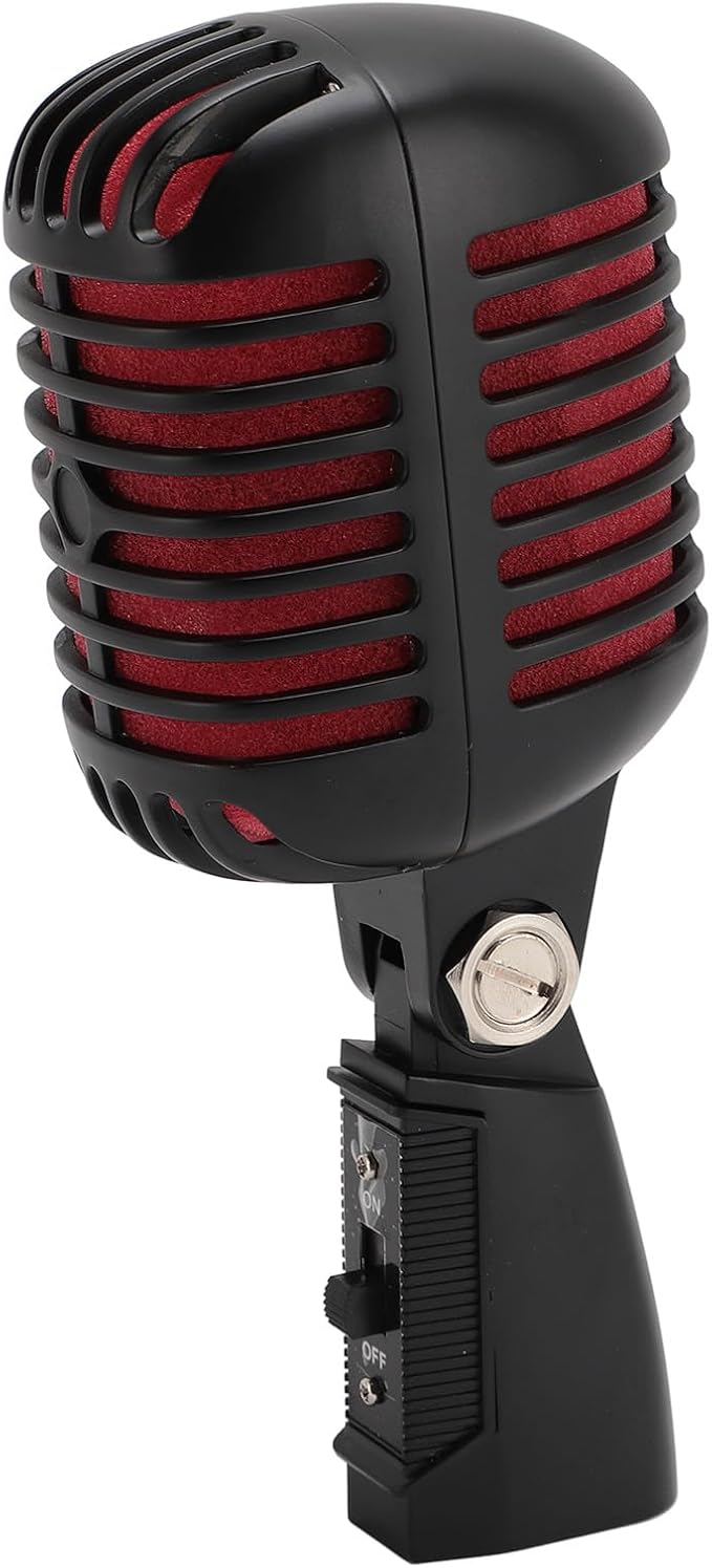 Vintage Classic Dynamic Microphone with Self Tensioning Rack for Retro Style Vocal Performances for Stage Singers and Musicians (Black)