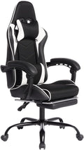 Video Game Chair with Footrest Leather Gaming Chairs with Adjustable Support Ergonomic Computer Chair for Adults (White+Black)