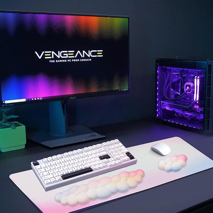 Gaming Desk Mat with Keyboard Wrist Rest Set 4 in 1 Large Mouse Pad &amp Cloud Keyboard Wrist Rest&amp Mouse Wrist Rest&ampCoaster Comfort and Support for Typing and Gaming