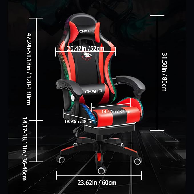 Gaming Chair with footrestGamer Chair with 200lb Capacity for Adults and Teens Racing Style Computer Chair with Headrest and Lumbar Support (BlueAudio&ampLighting)