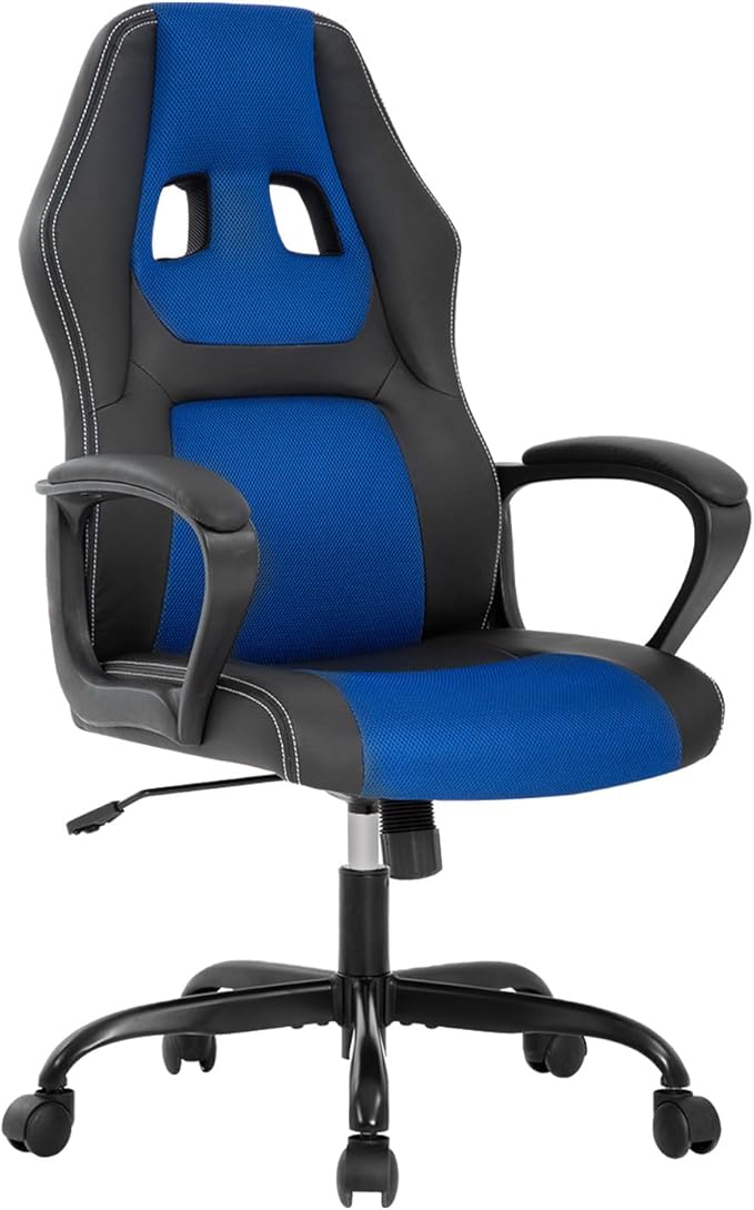 Gaming Chair PU Leather Chairs Ergonomic Office Chair Executive Computer Chairs High Back Computer Task with Lumbar Support Adjustable Height Blue