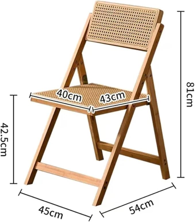 Adjustable Office Computer Chair with Armrest 1pcs Indoor Solid Wood Frame Foldable Dining Chairs with Rattan Backrest(Log Color)