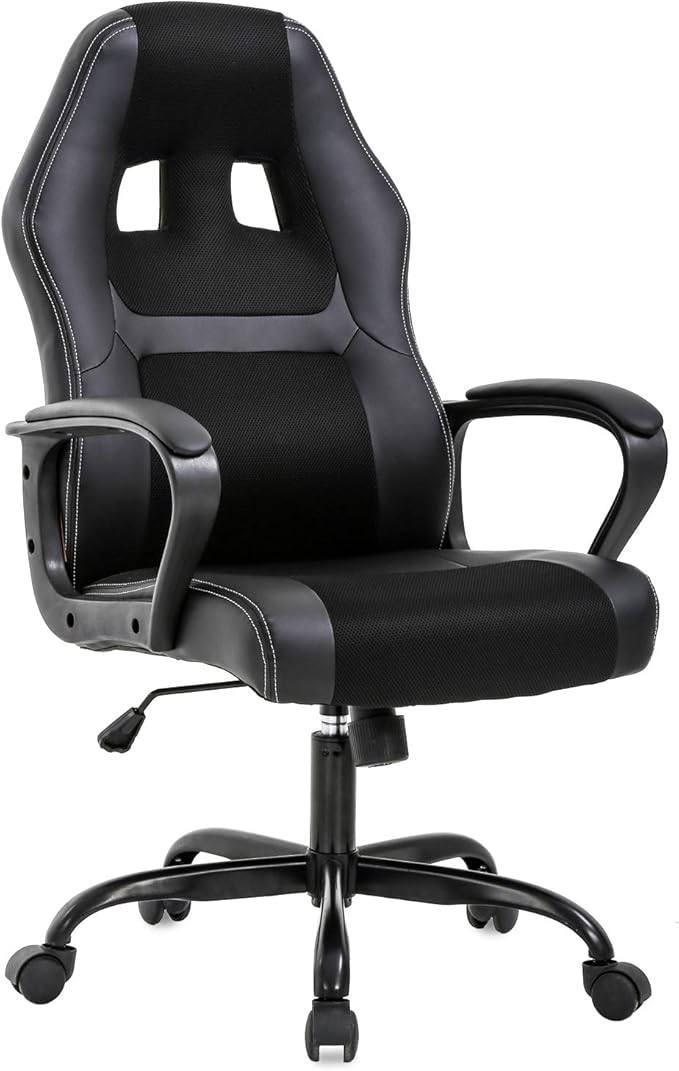 BestOffice Office Chair PC Gaming Chair Cheap Desk Chair Ergonomic PU Leather Executive Computer Chair Lumbar Support for Women Men (Black)