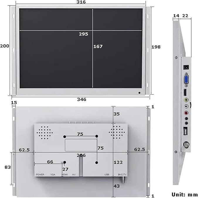 1pc White Color 13.3 Inch Open Frame Embedded Industrial Grade Touchscreen Monitor with Resistive/Capacitive Screen(Without Touch)